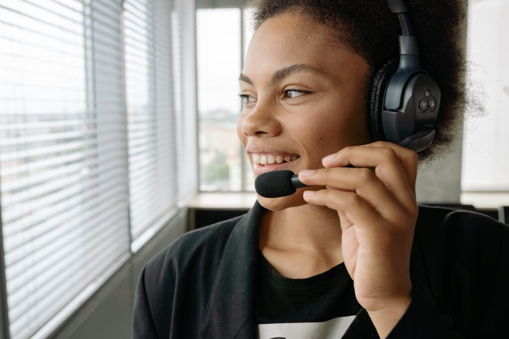 receptionist talking on her headset
