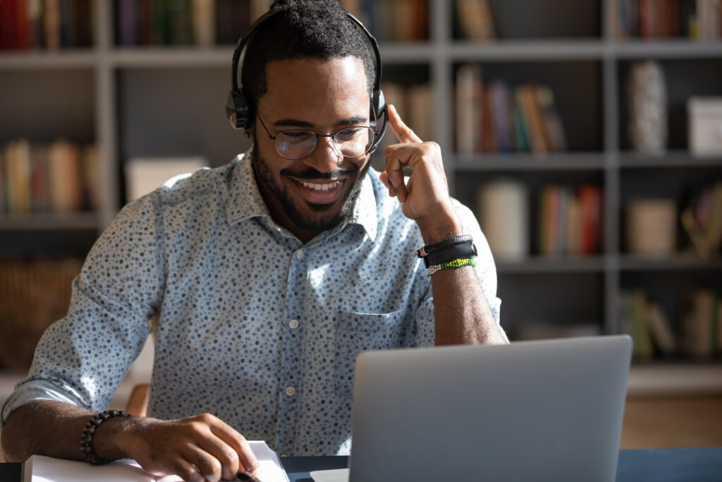 Virtual receptionist wearing headset